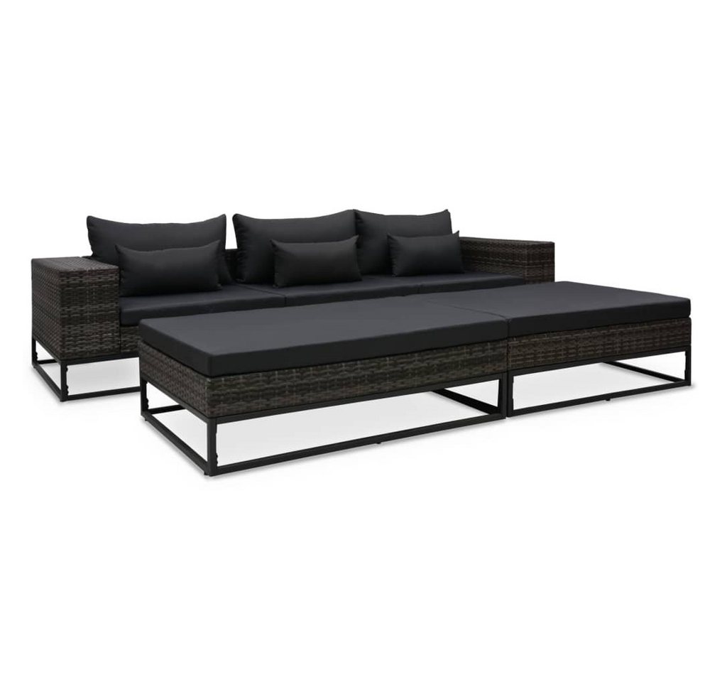 möbelando Gartenlounge-Set 3011319, aus Poly Rattan, pulverbeschichteter Stahl, Stoff (100% Polyester) in Grau. Abmessungen (LxBxH) 85x273x55 cm von möbelando