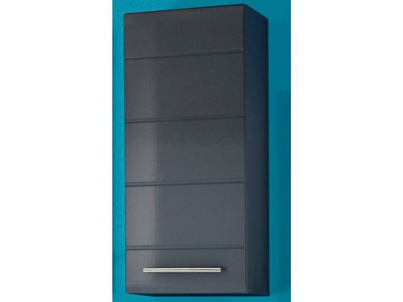 möbelando Hängeschrank Corby Moderner Hängeschrank, Korpus aus Spanplatte in Grau, Front aus MDF in Grau-Metallic Hochglanz mit 1 Holztür und 2 Holzeinlegeboden. Breite 38 cm, Höhe 88 cm, Tiefe 30 cm von möbelando