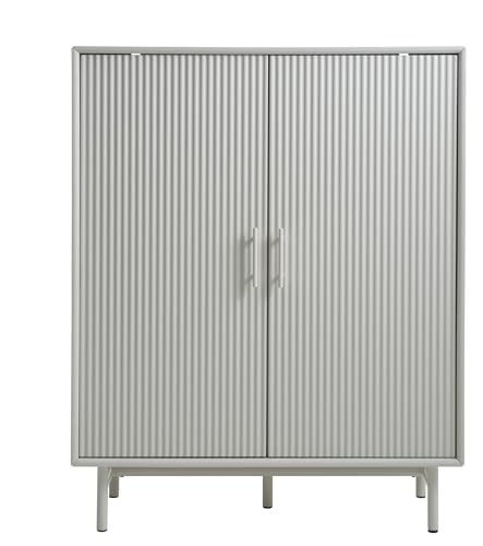 möbelando Highboard >Palma< in Greige aus MDF und Holzwerkstoff mit Stahlgestell ? stilvoll, modern & funktional mit 2 Türen, 4 Fächern und Schwenktüren ? B/H/T: 100/125/40 cm von möbelando