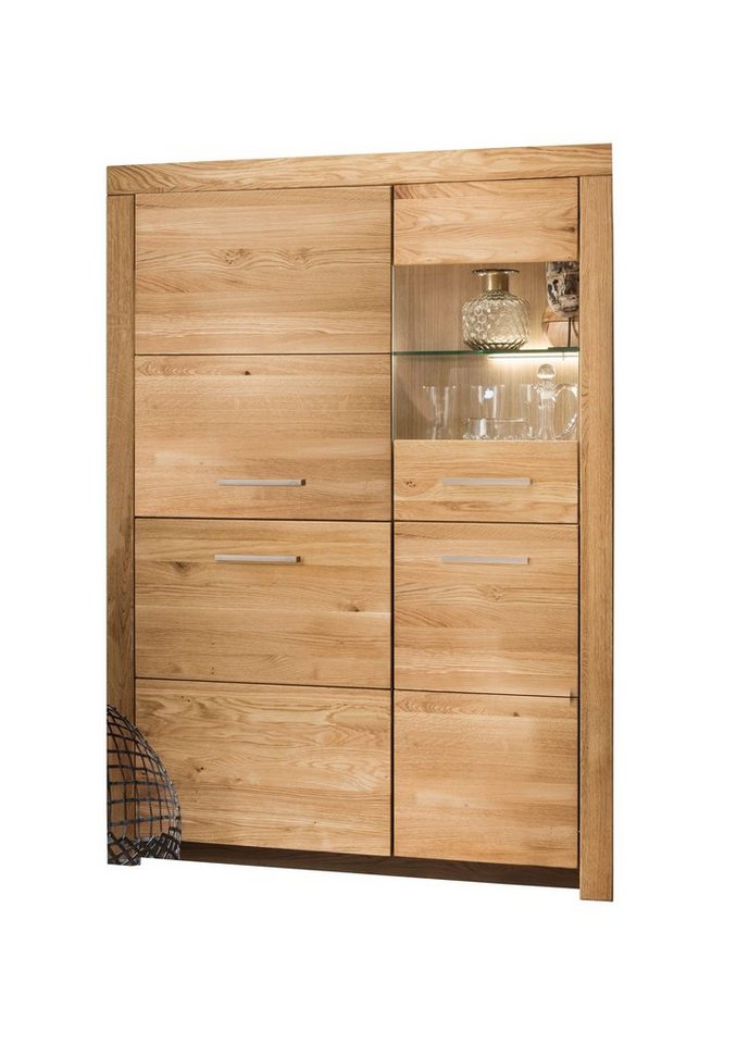 möbelando Highboard WZ-0169 (BxHxT: 102,2x141x35 cm), aus Wildeiche in natur geölt mit 3 Türen und 2 Einlegeböden von möbelando