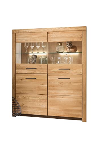 möbelando Highboard WZ-0169 aus Wildeiche in Natur geölt mit 2 Türen. Abmessungen (BxHxT) 117,7x141,2x40 cm von möbelando