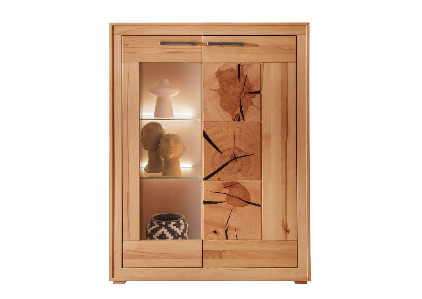 möbelando Highboard WZ-0315 (BxHxT: 103x135x40 cm), aus Kernbuche in natur geölt mit einer Tür und 2 Einlegeböden von möbelando