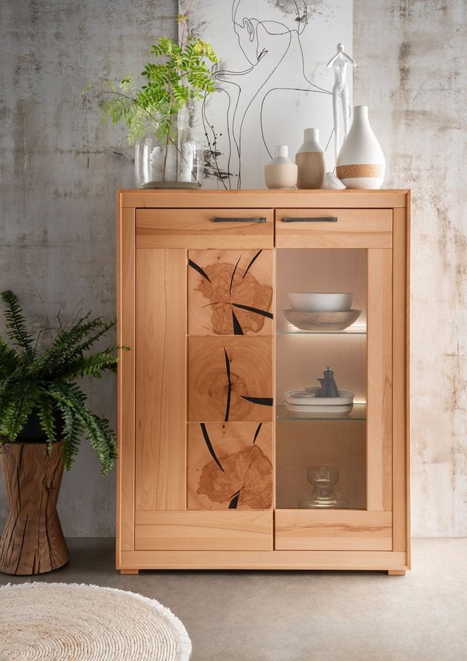 möbelando Highboard WZ-0315 (BxHxT: 103x135x40 cm), aus Kernbuche in natur geölt mit einer Tür und 2 Einlegeböden von möbelando