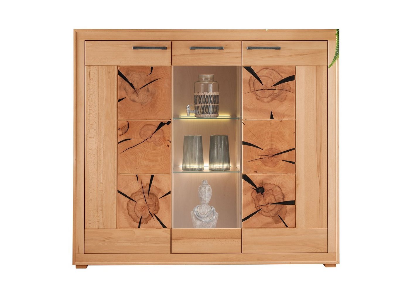 möbelando Highboard WZ-0315 (BxHxT: 150x135x40 cm), aus Kernbuche natur geölt in braun mit 2 Türen und 4 Einlegeböden von möbelando