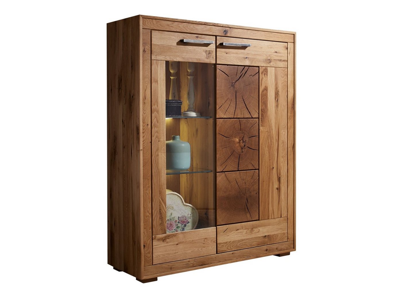 möbelando Highboard WZ-0315 (BxHxT: 103x135x40 cm), aus Wildeiche in natur geölt mit einer Tür und 2 Einlegeböden von möbelando