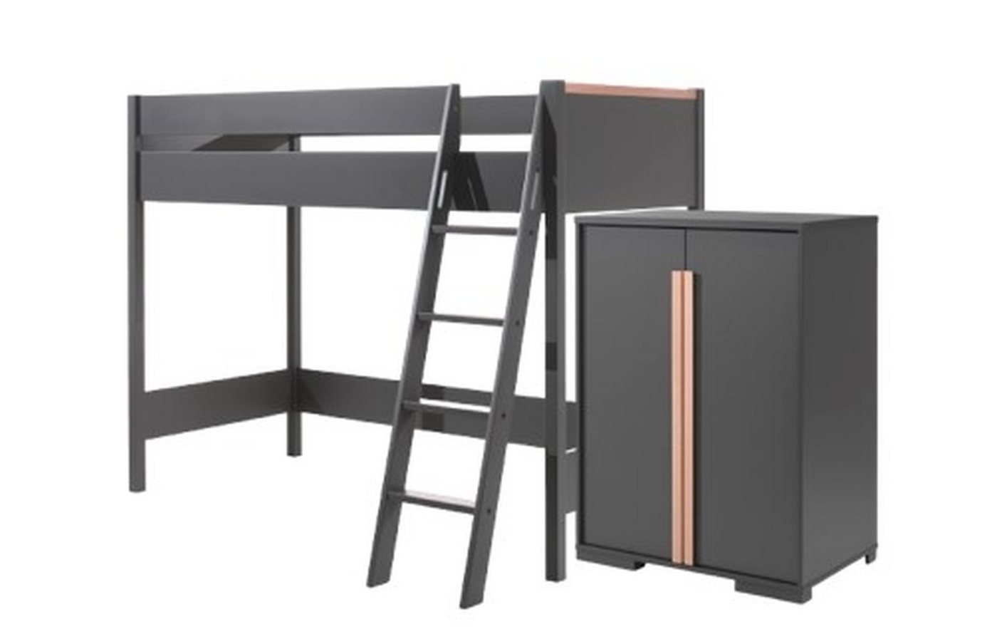 möbelando Hochbett LONDON in Anthrazit/Buche. Abmessungen (BxHxT) 210x160x139 cm von möbelando