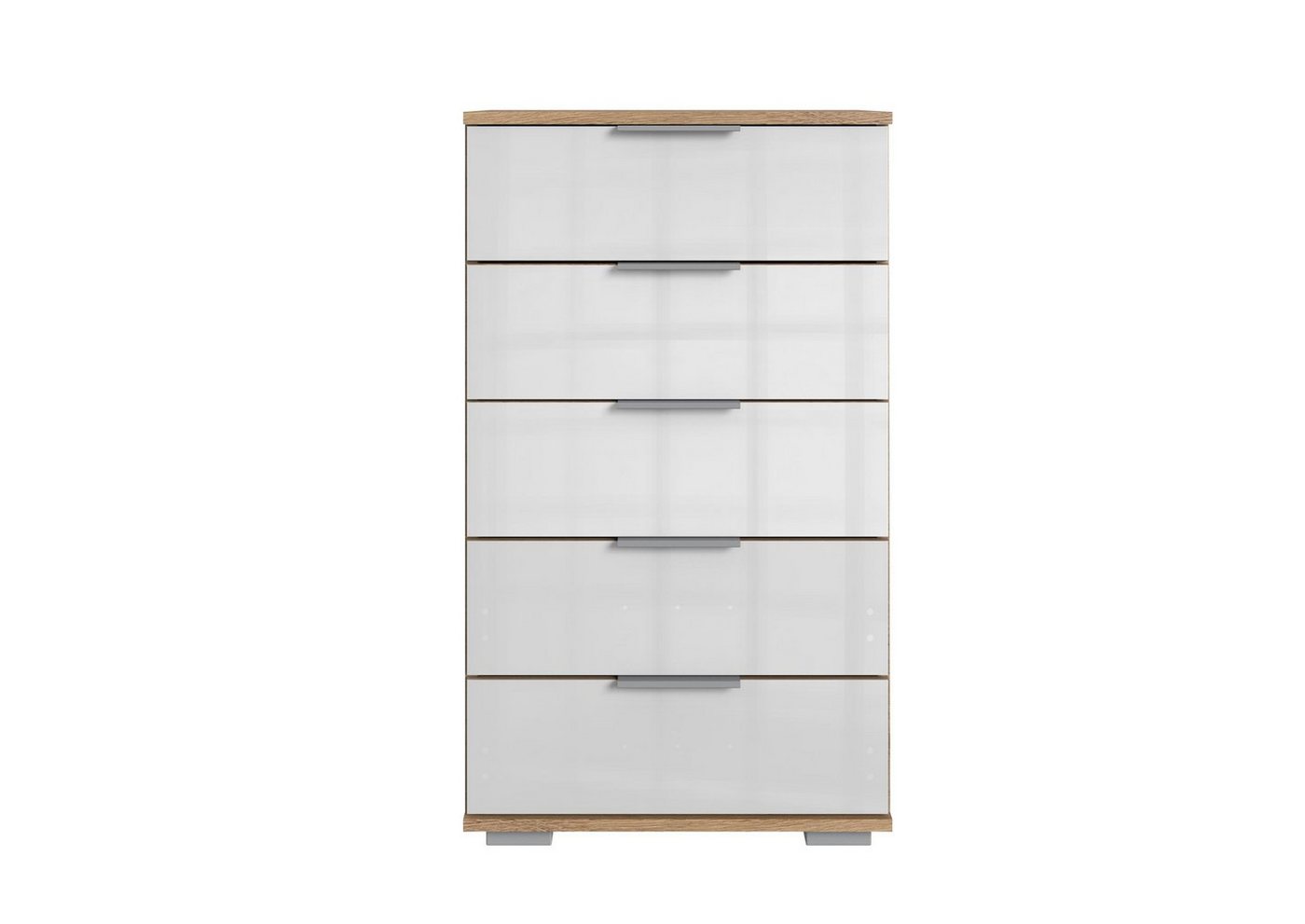 freiraum Hochkommode Easy Plus Kommoden (BxHxT: 49x102x41 cm), in Plankeneiche mit 5 Schubladen und Absetzungen in GLAS WEISS von freiraum