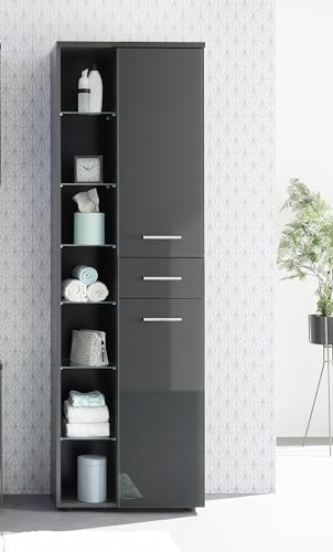 möbelando Hochschrank >Grey< in Grau aus Holzwerkstoff E1-60x192x32cm (BxHxT) von möbelando