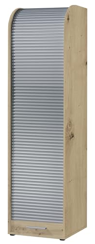 möbelando Jalousieschrank >Organizer< in Asteiche/Silber - 45x164x40cm (BxHxT) von möbelando