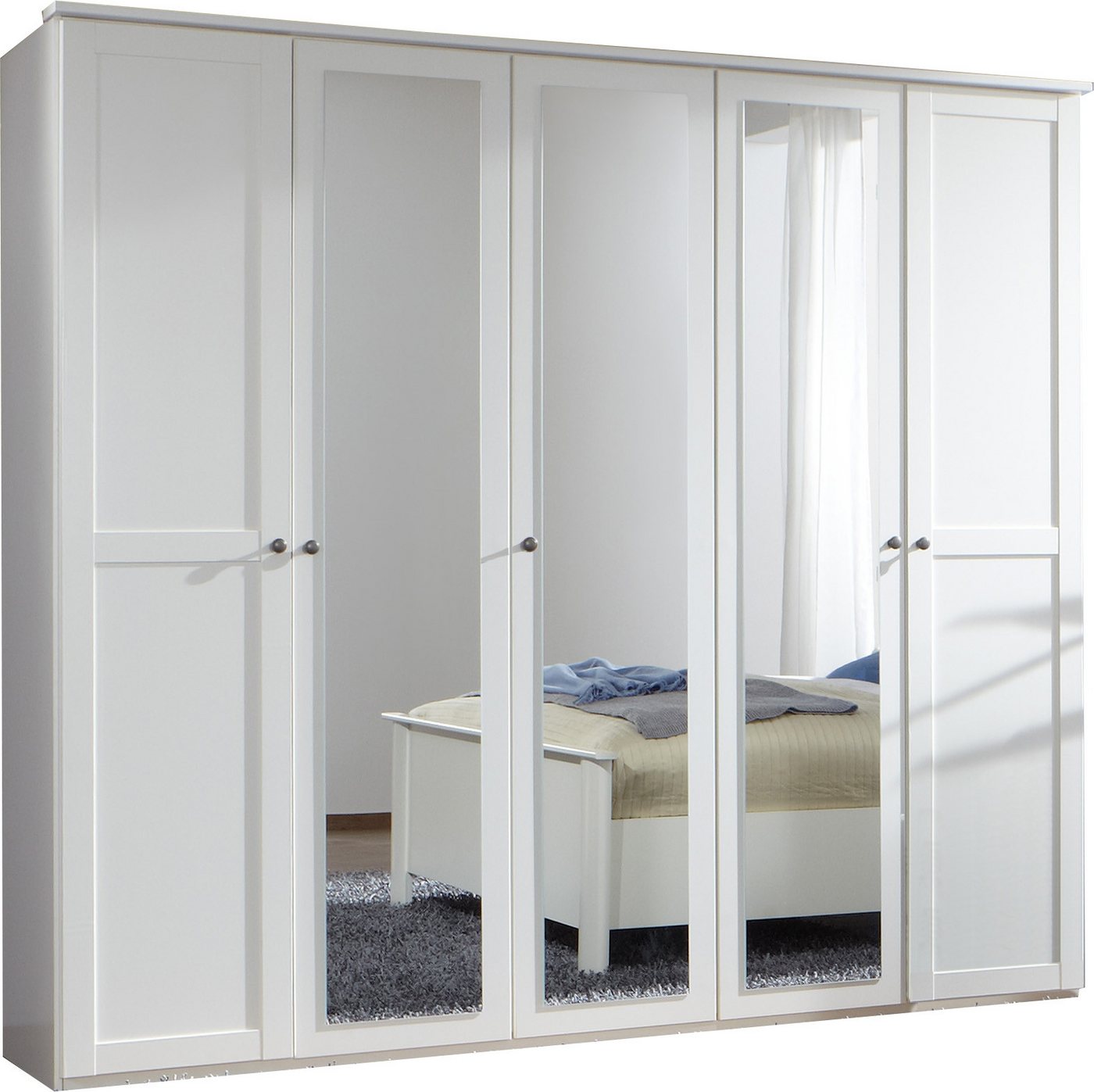 freiraum Kleiderschrank Chalet (BxHxT: 225x210x58 cm) in WEISS mit 5 Türen und 3 Einlegeböden von freiraum