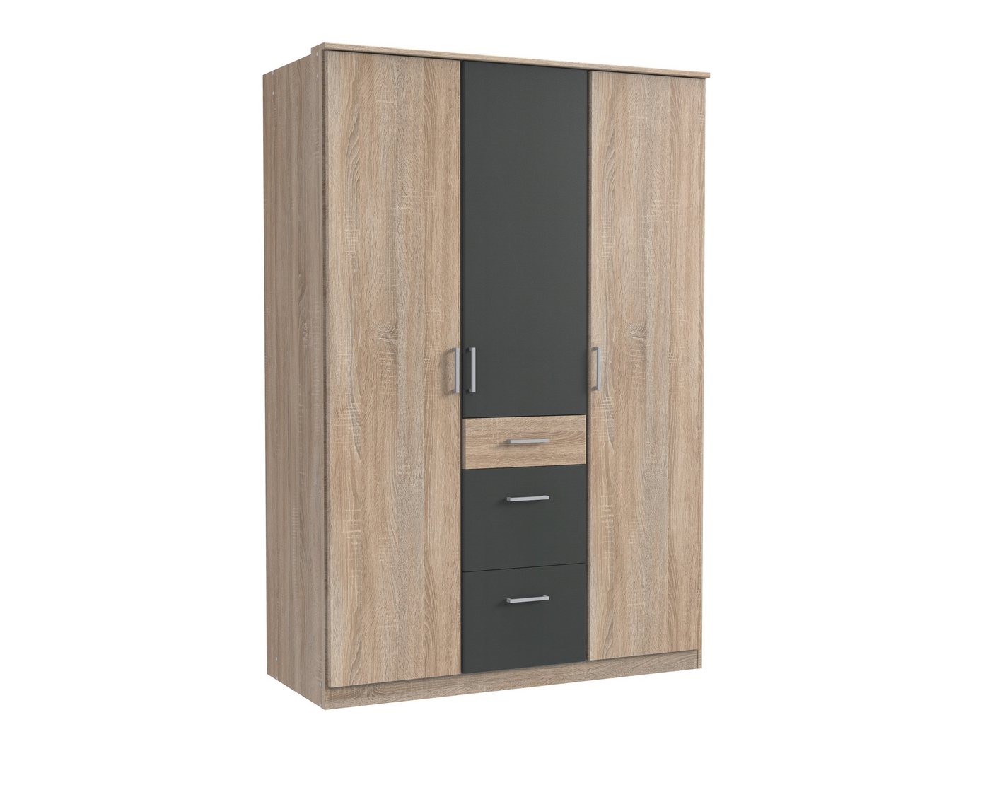 freiraum Kleiderschrank Click (B/H/T: 135x198x58 cm) in Eiche-Sägerau-Nachbildung mit 3 Schubladen und 3 Türen von freiraum