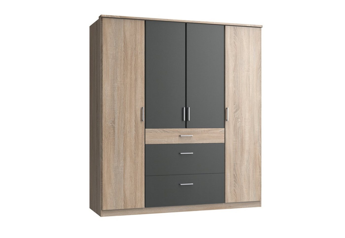 freiraum Kleiderschrank Click (B/H/T: 180x198x58 cm) in Eiche-Sägerau-Nachbildung mit 3 Schubladen und 4 Türen von freiraum