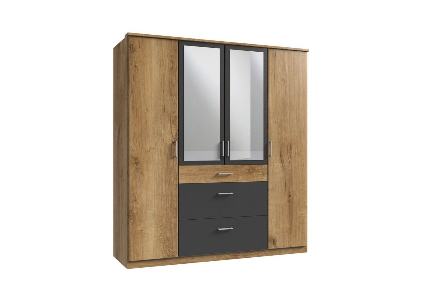 freiraum Kleiderschrank Click (B/H/T: 180x198x58 cm) in Plankeneiche-Nachbildung mit 3 Schubladen und 4 Türen von freiraum