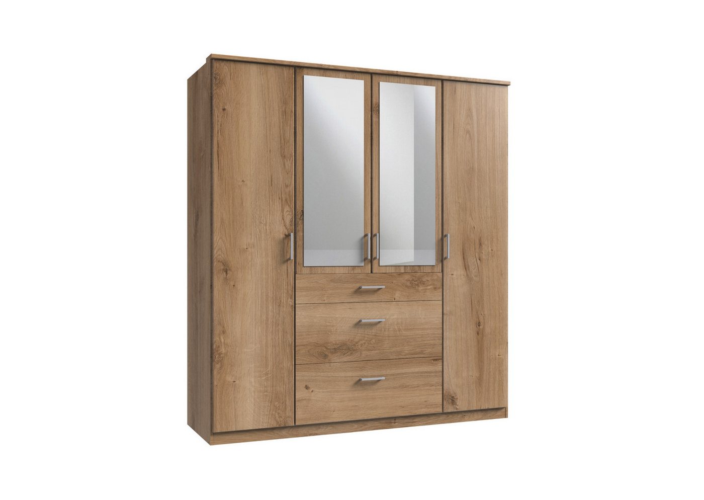 freiraum Kleiderschrank Click (B/H/T: 180x198x58 cm) in Plankeneiche-Nachbildung mit 3 Schubladen und 4 Türen von freiraum