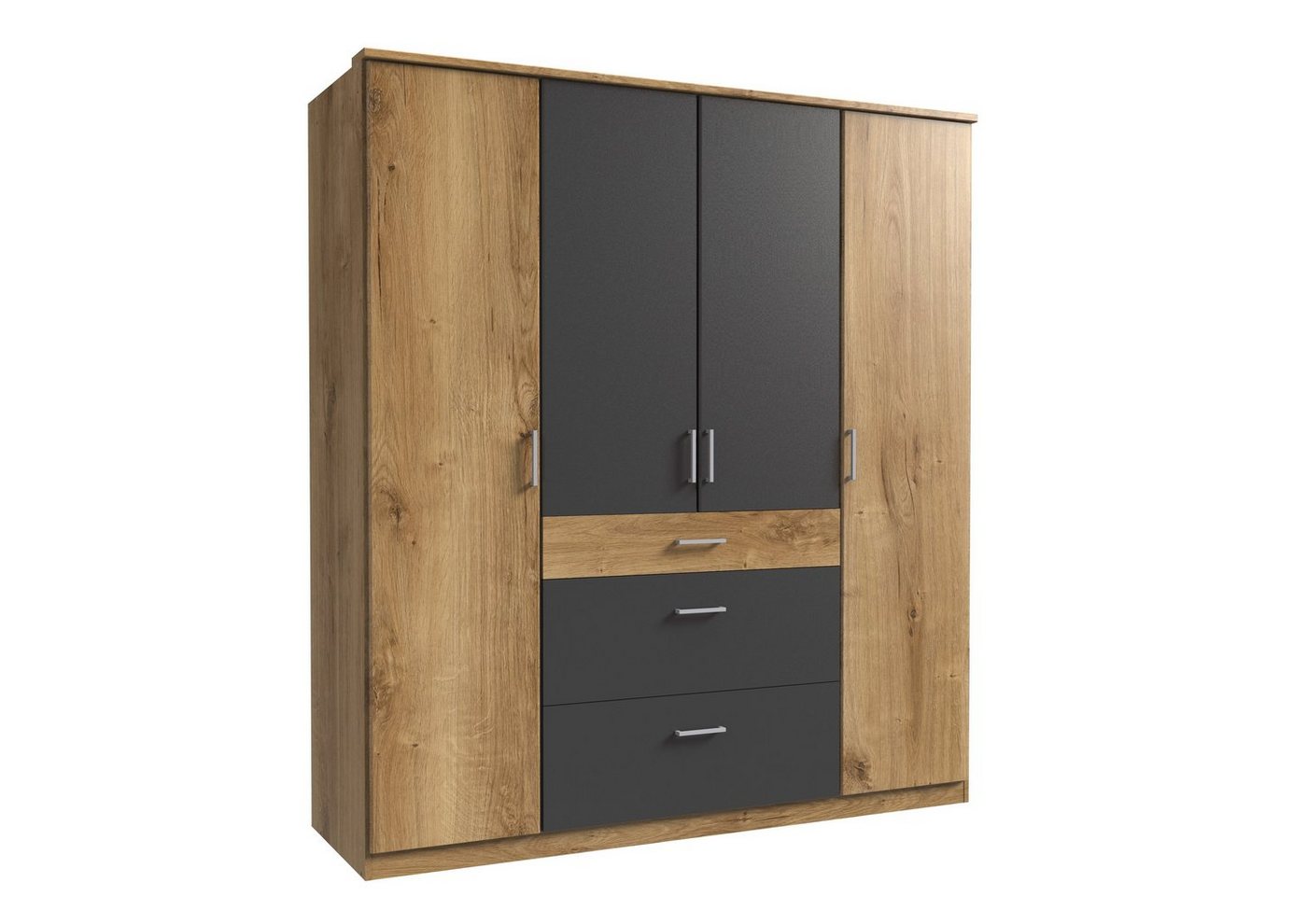 freiraum Kleiderschrank Click (B/H/T: 180x198x58 cm) in Plankeneiche-Nachbildung mit 3 Schubladen und 4 Türen von freiraum