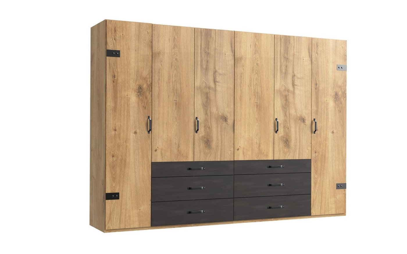 freiraum Kleiderschrank Detroit (BxHxT: 300x216x58 cm) in Plankeneiche mit 6 Schubladen und 6 Türen von freiraum