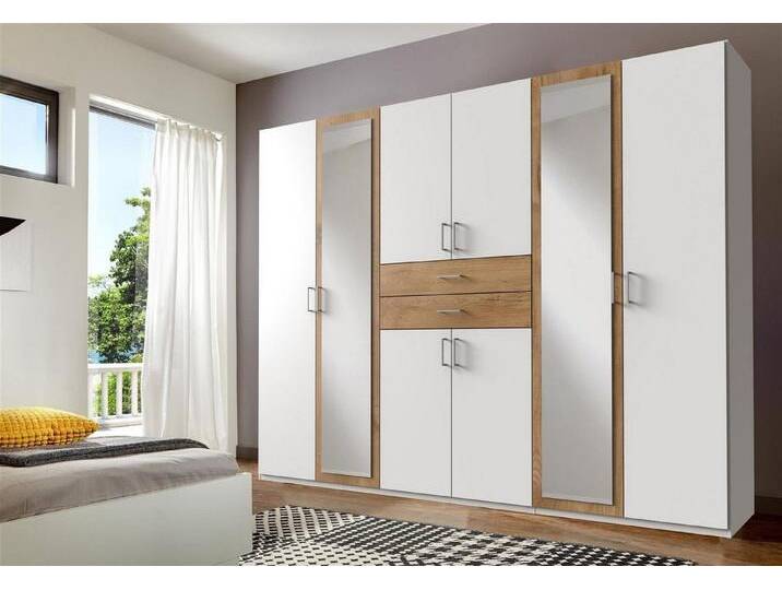 möbelando Kleiderschrank Drugi 270 x 208 x 58 cm (B/H/T), weiß, Weiß Plankeneiche von möbelando