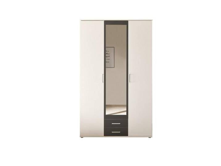 möbelando Kleiderschrank Hanau (BxHxT: 120x196x54 cm) in Weiß / Graphit mit 2 Schubladen und 3 Türen von möbelando
