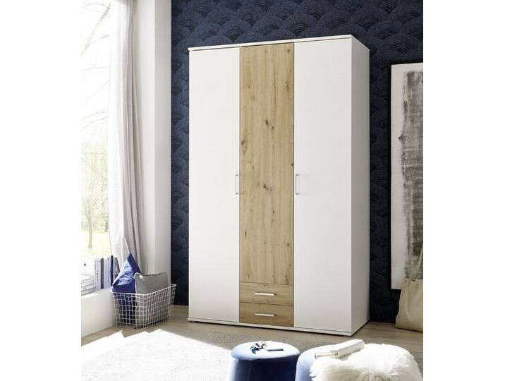 möbelando Kleiderschrank Marburg (BxHxT: 120x196x54 cm) in Weiß / Artisan Eiche mit 2 Schubladen und 3 Türen, braun von möbelando
