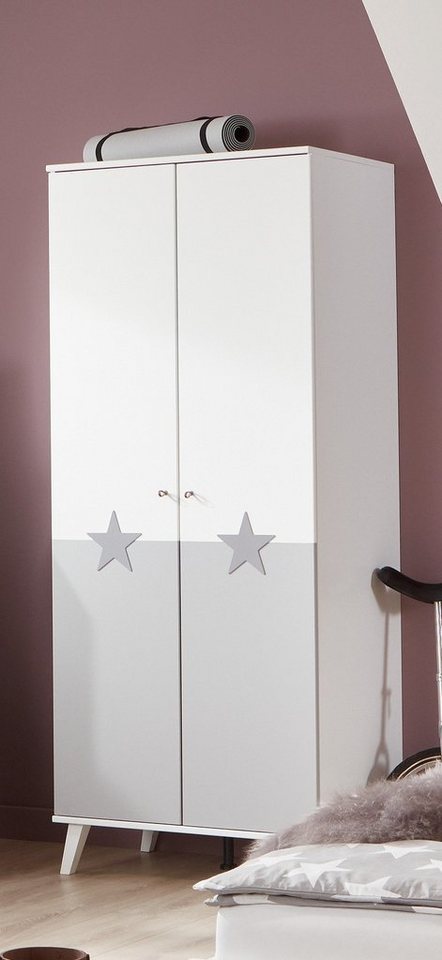 freiraum Kleiderschrank Rocky (BxHxT: 83x202x55 cm) in WEISS + LIGHT GREY mit 2 Türen und einem Einlegeboden von freiraum