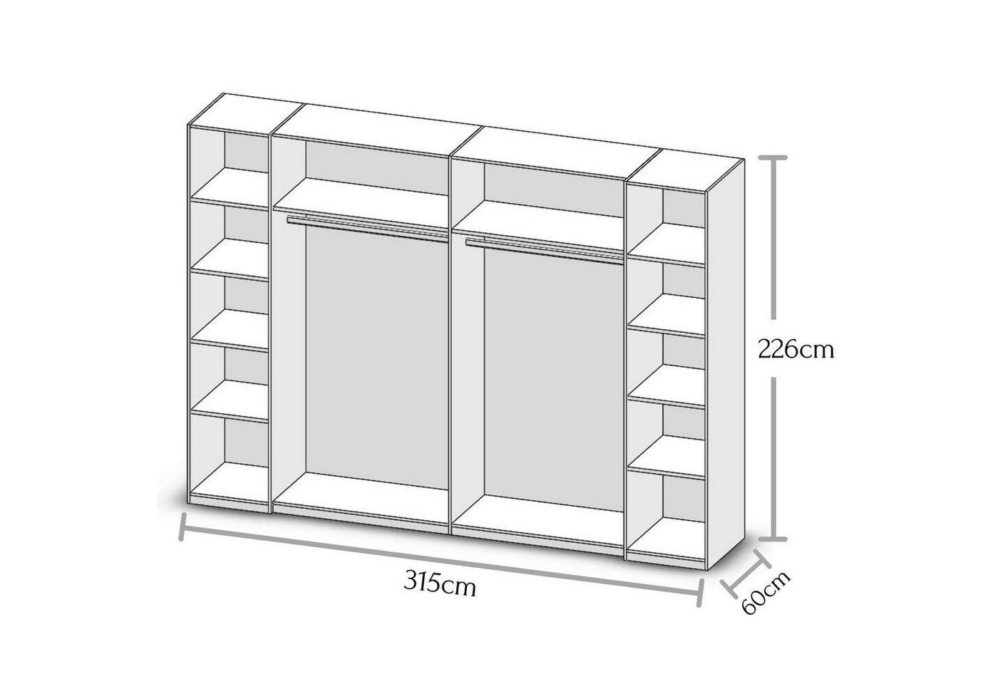 möbelando Kleiderschrank San Nicolas Eleganter Kleiderschrank mit viel Stauraum - Vielseitiger Schwebetürenschrank in Artisan Eiche Optik, Weiß - 270 x 226 x 60 cm (B/H/T) von möbelando