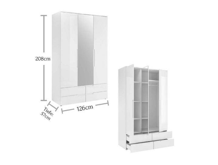 möbelando Kleiderschrank Suzette 126 x 208 x 57 cm (B/H/T), weiß von möbelando