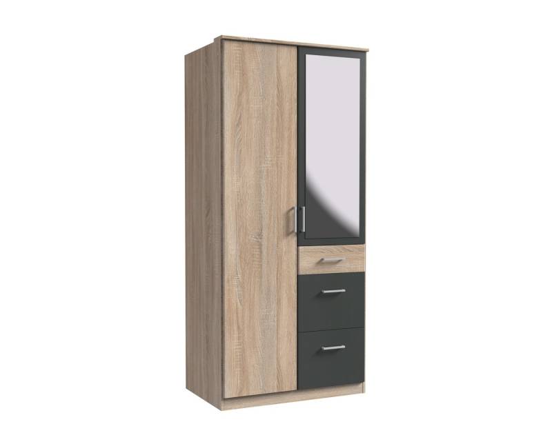 Wimex Kleiderschrank in Eiche-Sägerau-Nachbildung mit 3 Schubladen und 2 Türen (B/H/T: 90x198x58 cm) von Wimex