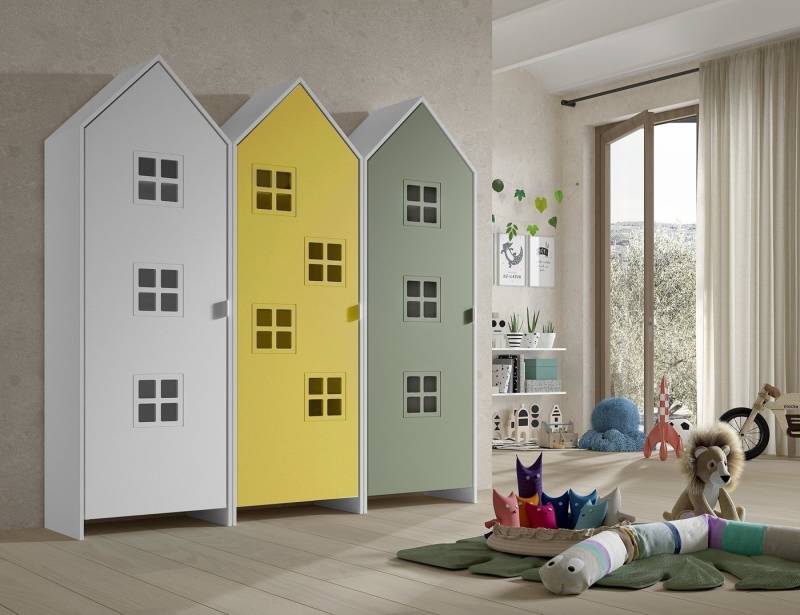 Vipack Kleiderschrank in Korpus Weiß / Front Gelb, Weiß u. Grün, MDF von Vipack