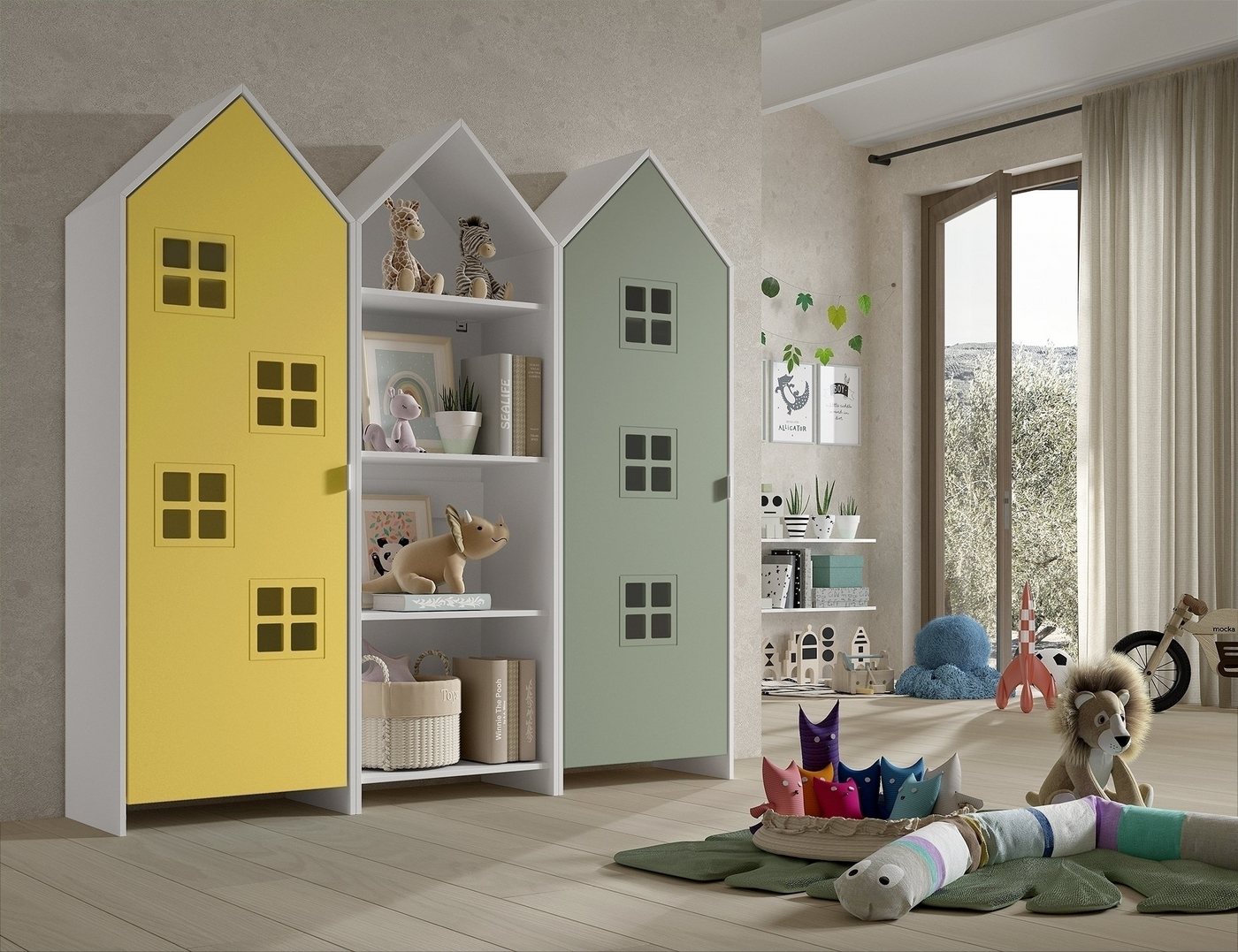 Vipack Kleiderschrank in Korpus Weiß / Front Gelb u. Grün, MDF von Vipack