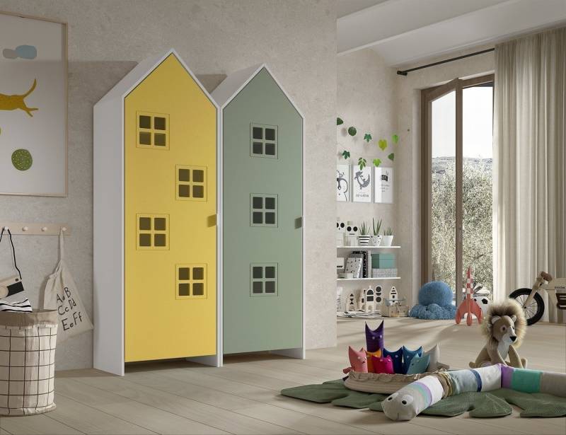 Vipack Kleiderschrank in Korpus Weiß / Front Gelb u. Grün, MDF von Vipack