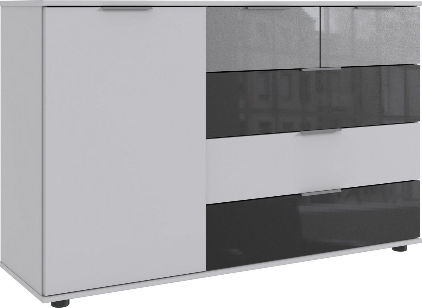 freiraum Kombikommode Monaco (BxH: 130x83 cm), in WEISS+ABS. GLAS GREY+GLAS LIGHT GREY mit 5 Schubladen und einer Tür von freiraum