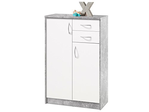 möbelando Kommode Beistellschrank Anrichte Standschrank Holzkommode Schrank Olli IV Beton/Weiß von möbelando