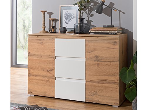 möbelando Kommode Beistellschrank Sideboard Anrichte Standschrank Schrank Ravenna III Honig-Eiche/Weiß von möbelando