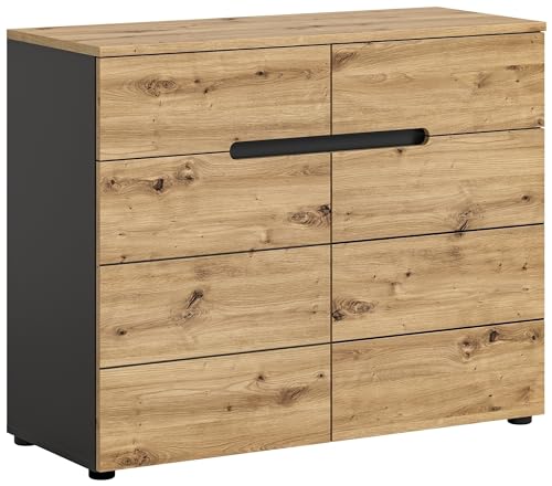 möbelando Kommode >Canu< in Basalt Grau/Artisan - 100x81x40cm (BxHxT) von möbelando