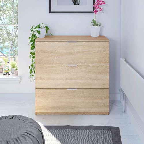 möbelando Kommode >Chests of 3 Drawers< in Kanadische-Eiche - 77x80x38 (BxHxT) von möbelando