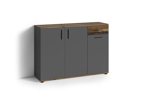möbelando Kommode >Jakob< in Anthrazit/Old-Wood-Optik 110 x 83,5 x 35,5 cm (BxHxT) von möbelando