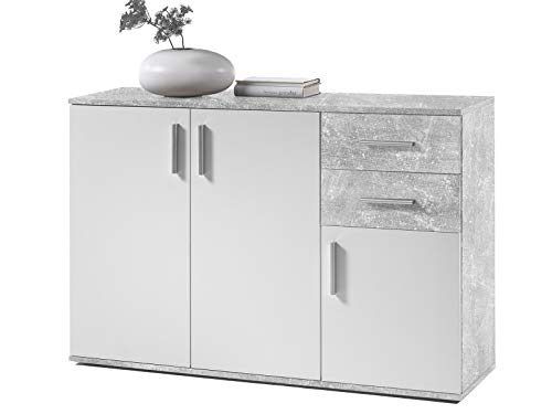 möbelando Kommode Mehrzweckschrank Sideboard Schrank Standschrank Freida II Beton/Weiß von möbelando