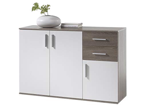 möbelando Kommode Mehrzweckschrank Sideboard Schrank Standschrank Freida II Sonoma dunkel/Weiß von möbelando