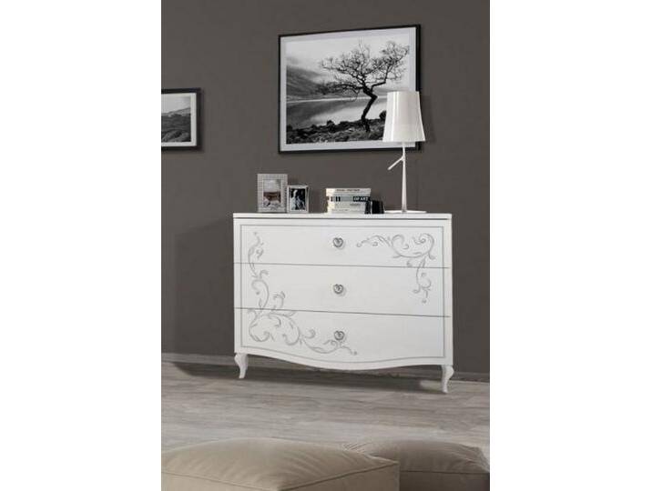 möbelando Kommode Salvina (BxHxT: 104x92x46 cm), in Weiss Melamin mit Siebdruck mit 3 Schubladen von möbelando