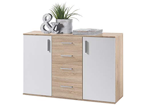 möbelando Kommode Sideboard Schrank Mehrzweckschrank Standschrank Freida V Sonoma hell/Weiß von möbelando