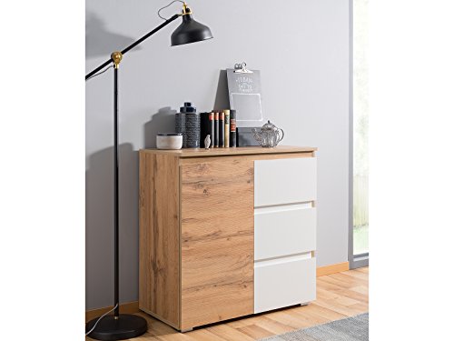 möbelando Kommode Standschrank Anrichte Highboard Sideboard Schrank Holz Flur Ravenna II Honig-Eiche/Weiß von möbelando