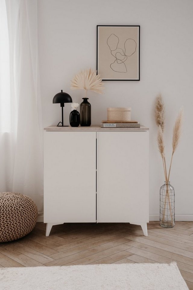 Finori Kommode in Sandstein / weiß - 88x92x40cm (BxHxT) von Finori