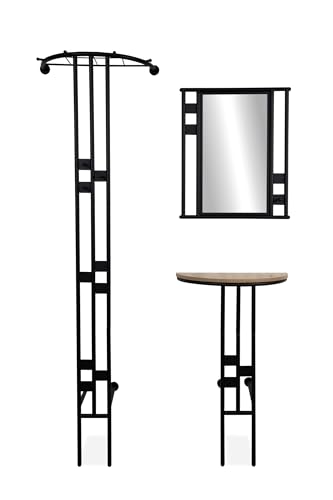 möbelando Kompaktgarderobe >Corby< in Schwarz und Dekor Artisan Eiche, 3-teilig mit Spiegel, Konsole und Garderobenständer, 55x185x28,5 (BxHxT) ideal für Flur und Eingangsbereich von möbelando