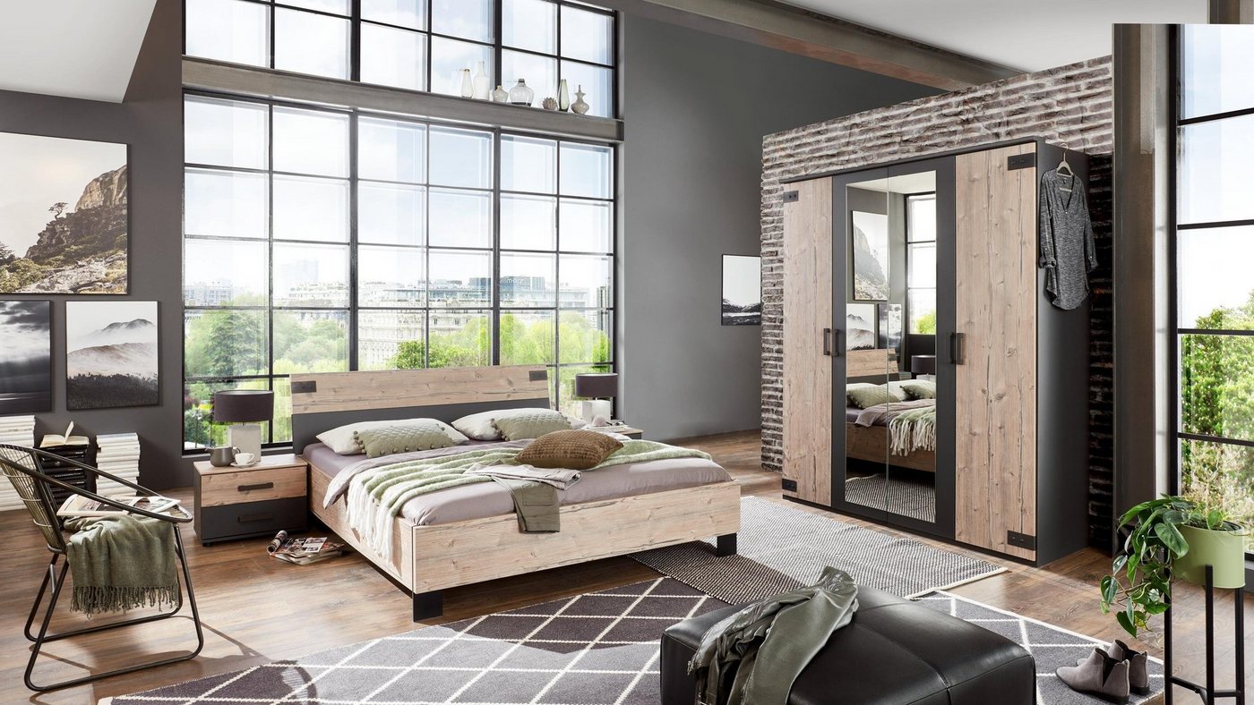 freiraum Komplettschlafzimmer Malmö, (B/H/T: 433x210x210 cm), in Graphit mit Absetzungen in Silver Fir-Nahcbildung von freiraum
