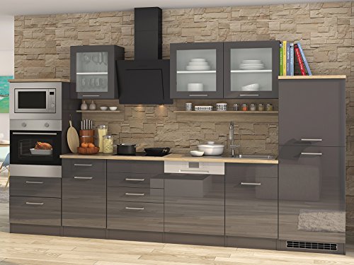 möbelando Küchenzeile Küchenblock Einbauküche Kochnische Küche Küchen-Set Mailand XI Grau Hochglanz von möbelando