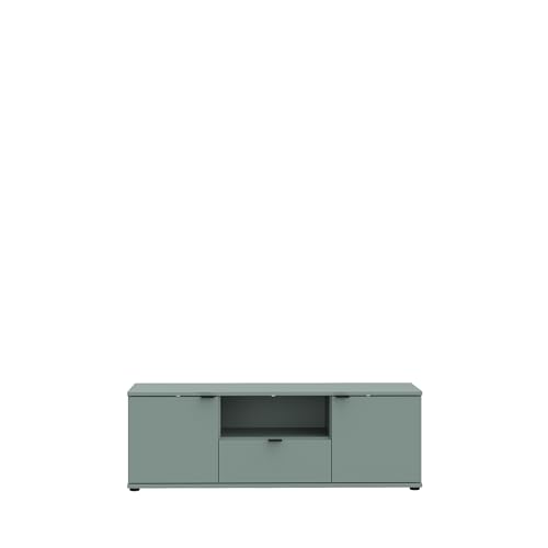 möbelando Lowboard >Ganymede< salbeifarbig, mit Schublade, Türen, Kabeldurchlass und modernen Kunststofffüßen für Wohnzimmer und TV, 129,8x43,9x41,3cm (BxHxT) von möbelando