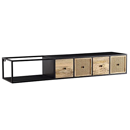 möbelando Lowboard Hängend Mango Massivholz/Metall 150x25x35 cm TV-Schrank Schwarz | Design Fernsehtisch Modern | Fernsehschrank Wand | TV-Kommode Fernsehkommode zum Aufhängen von möbelando