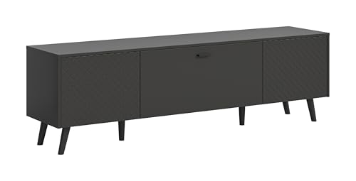 möbelando Lowboard >Linea< in grau Melamin 2 Türen 3 Einlegeböden Tür/Klappendämpfer PushToOpen Wohnzimmer, Jugendzimmer, Studio, Appartement FSC-zertifzierter Holzwerkstoff 185x55x40 (BxHxT) von möbelando