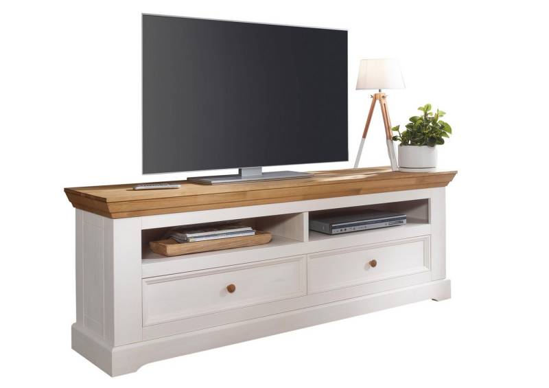 Lebenswert Lowboard WZ-0133 (BxHxT: 169x63x42 cm), aus Kiefer massiv in weiß mit 2 Schubladen und 2 Fächern von Lebenswert