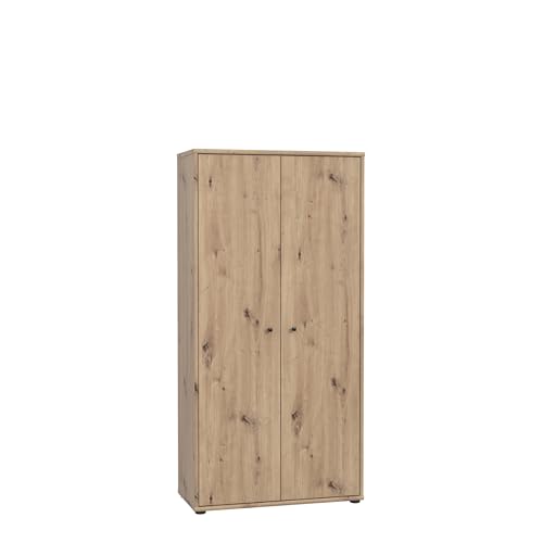 möbelando Mehrzweckschrank >TEMPRA2< in Artisan Eiche Dekor (B/H/T: 73,7x149,5x34,8 cm) bietet 2 Türen, 5 Fächer und einen robusten Oberboden mit 30 kg Belastbarkeit. Zerlegt geliefert. von möbelando